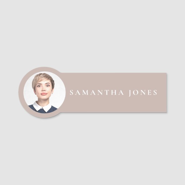 Minimalist Modern Neutral photo Name Tag (Front)