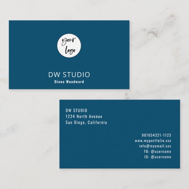 Minimalist Modern Ocean Blue Business Card (Front/Back)
