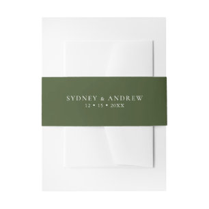 Minimalist Modern Olive Green Wedding Invitation Belly Band