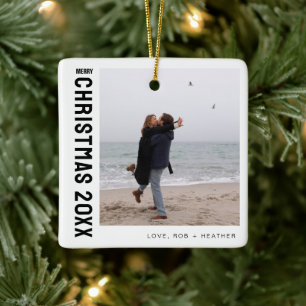 Minimalist Modern One Photo Personalised Christmas Ceramic Ornament