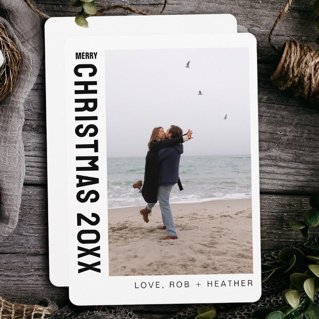 Minimalist Modern One Photo Personalised Christmas Holiday Card (Creator Uploaded)