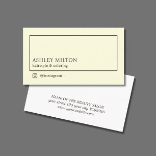 Minimalist Modern Pale Yellow Black Hair Salon Business Card