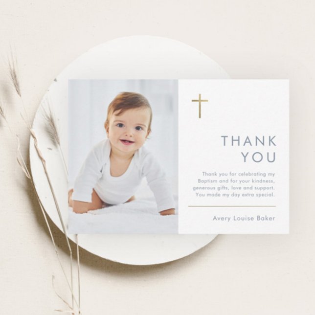 Minimalist Modern Photo Baptism Thank You Card (Creator Uploaded)