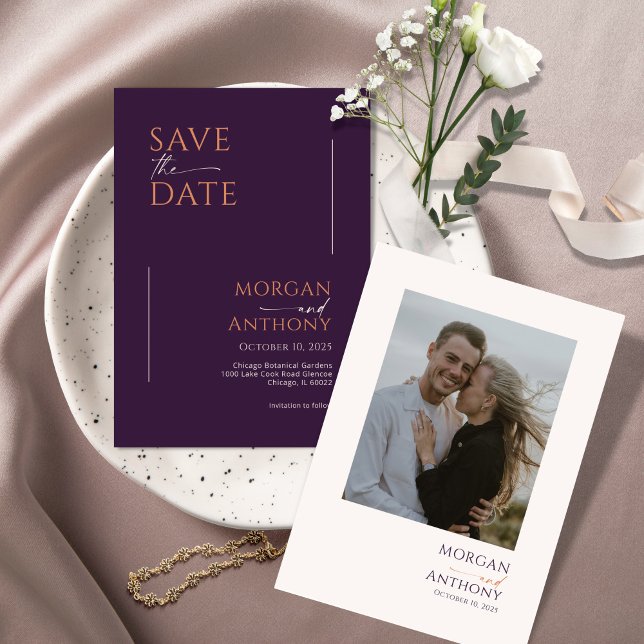 Minimalist Modern Photo Eggplant Orange Save The D Date (Creator Uploaded)