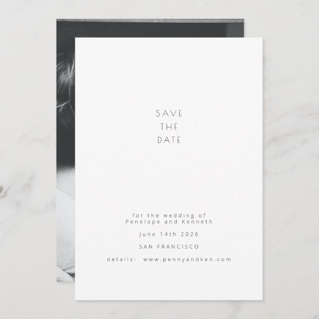 Minimalist Modern Photo Elegant White Wedding Save The Date (Front/Back)