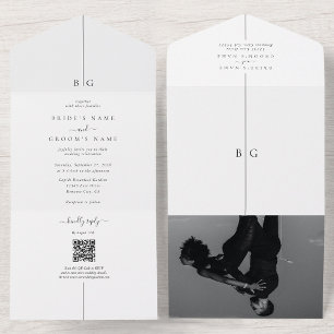 Minimalist Modern Photo Inline Monogram Wedding All In One Invitation