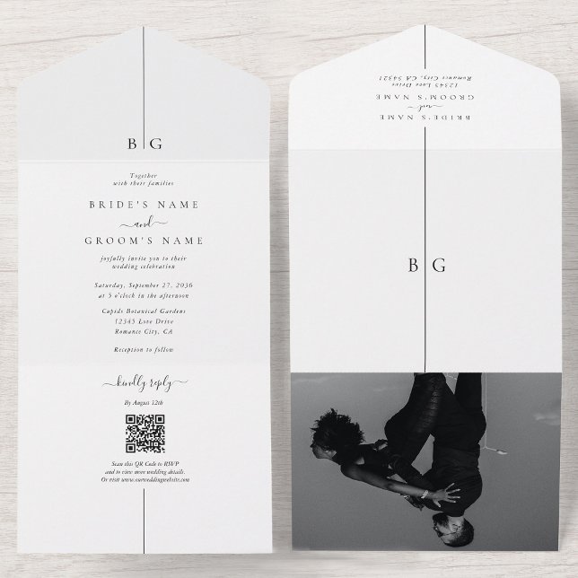 Minimalist Modern Photo Inline Monogram Wedding All In One Invitation (Minimalist Modern Photo Inline Monogram Wedding All In One Invitation)