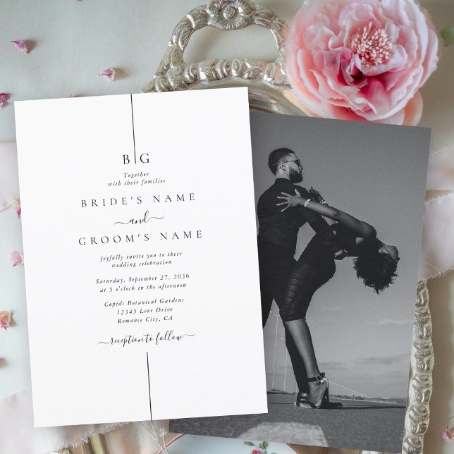 Minimalist Modern Photo Inline Monogram Wedding Invitation (Minimalist Modern Photo Inline Monogram Wedding Invitation)