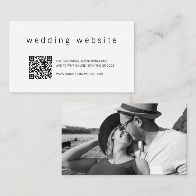Minimalist Modern Photo QR Code Wedding Website Enclosure Card (Front/Back)