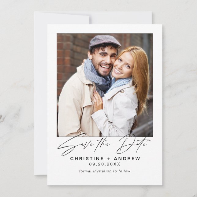 Minimalist Modern Photo Script Wedding  Save The Date (Front)