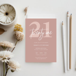 Minimalist Modern Pink 21st Birthday Party Invitation