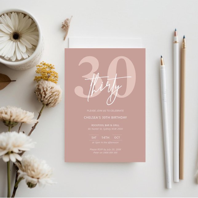 Minimalist Modern Pink 30th Birthday Party Invitation (Creator Uploaded)