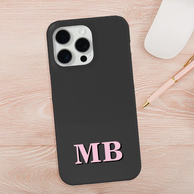Minimalist Modern Pink Black Initial Monogram Case-Mate iPhone Case (Creator Uploaded)