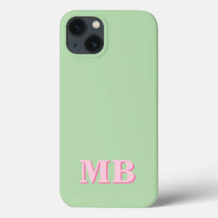 Minimalist Modern Pink Green Initial Monogram iPhone 13 Case
