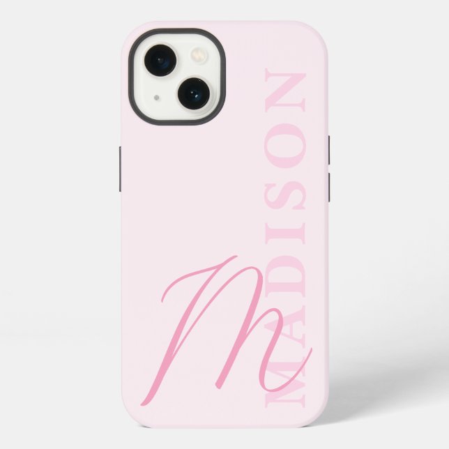 Minimalist Modern Pink Initial Monogram iPhone Case (Back)