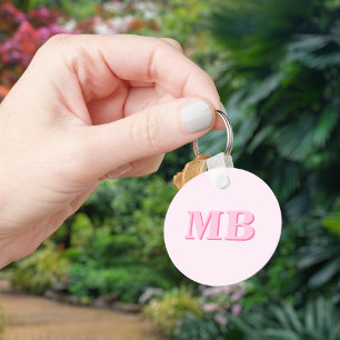 Minimalist Modern Pink Initial Monogram Key Ring