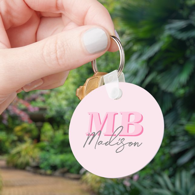 Minimalist Modern Pink Initial Monogram Key Ring (Creator Uploaded)