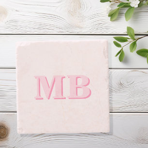 Minimalist Modern Pink Initial Monogram Stone Coaster
