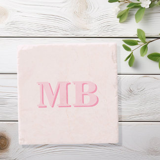 Minimalist Modern Pink Initial Monogram Stone Coaster