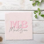 Minimalist Modern Pink Initial Monogram Stone Coaster<br><div class="desc">Create your own personalised coasters with modern minimalist initials and script calligraphy monogram name.</div>