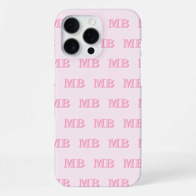 Minimalist Modern Pink Initial Pattern Monogram iPhone Case (Back)