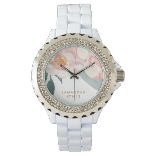 Minimalist Modern Pink Peonie Floral Watercolor Watch