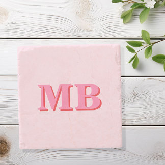 Minimalist Modern Pink Red Initial Monogram Stone Coaster