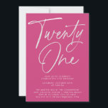 Minimalist Modern Pink Script 21st Birthday  Invitation<br><div class="desc">Minimalist Modern Script 21st Birthday Party Invitation in Magenta  - A simple,  modern design with modern calligraphy script in black and white. Our high quality template makes it so easy to personalise your invitation.</div>