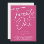Minimalist Modern Pink Script 21st Birthday  Invitation<br><div class="desc">Minimalist Modern Script 21st Birthday Party Invitation in Magenta  - A simple,  modern design with modern calligraphy script in black and white. Our high quality template makes it so easy to personalise your invitation.</div>