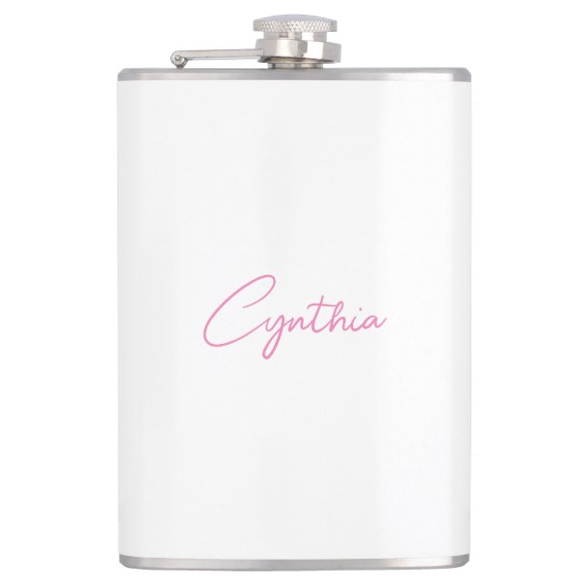  Minimalist Modern Plain Calligraphy Add Name Hip Flask (Front)