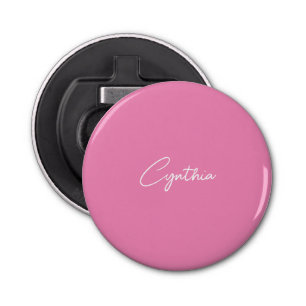 Minimalist Modern Plain Calligraphy Add Name Pink Bottle Opener
