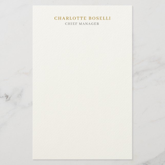 Minimalist Modern Plain Professional Gold Color Stationery (Front)