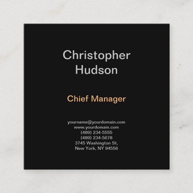 Minimalist Modern Plain Simple Black Square Business Card (Front)