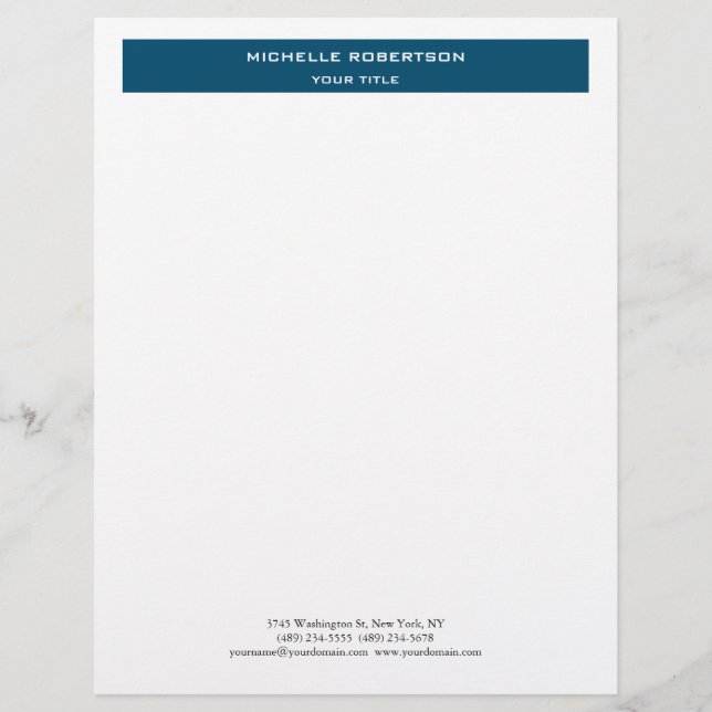 Minimalist Modern Professional Blue White Custom Letterhead (Front)