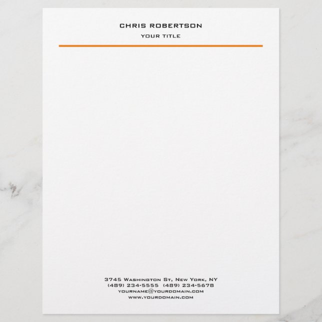 Minimalist Modern Professional Orange White Custom Letterhead (Front)