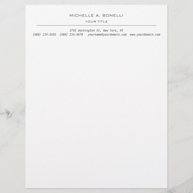 Minimalist Modern Professional Plain Custom Letterhead (Front)
