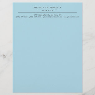 Minimalist Modern Professional Plain Sky Blue Custom Letterhead