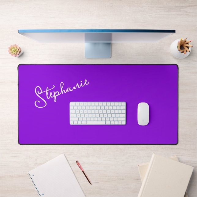 Minimalist Modern Purple Personalised Name Script  Desk Mat (Office 1)