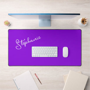 Minimalist Modern Purple Personalized Name Script  Desk Mat