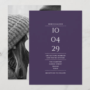 Minimalist Modern Purple Photo Wedding Date Invitation