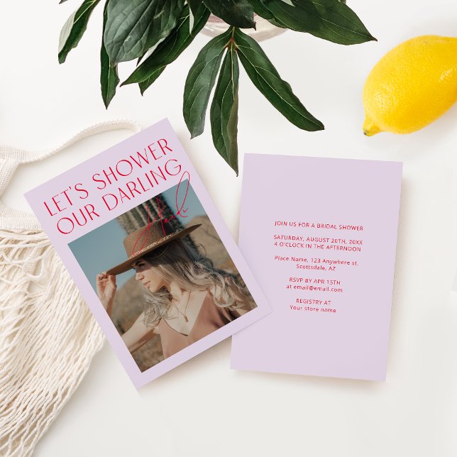 Minimalist Modern Purple Pink Photo Bridal Shower  Invitation (Creator Uploaded)