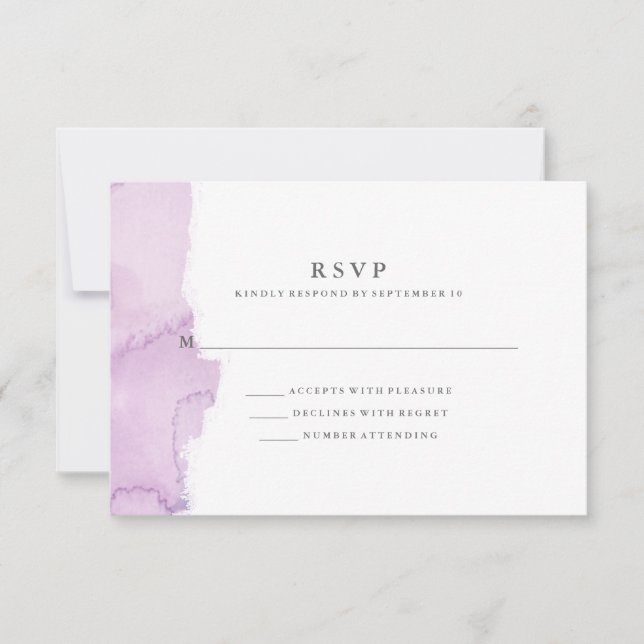 Minimalist Modern Purple Watercolor Splash RSVP Card (Front)
