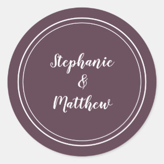 Minimalist Modern Purple Wedding Bride Groom Favou Classic Round Sticker