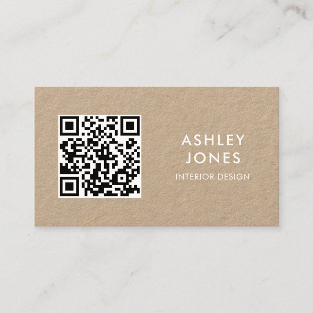 Minimalist Modern QR Code Kraft Business Card (Front)