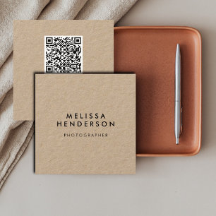 Minimalist Modern QR Code Kraft Square Business Card