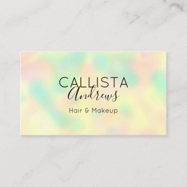 Minimalist Modern Rainbow Holograph Salon Business Card (Front)