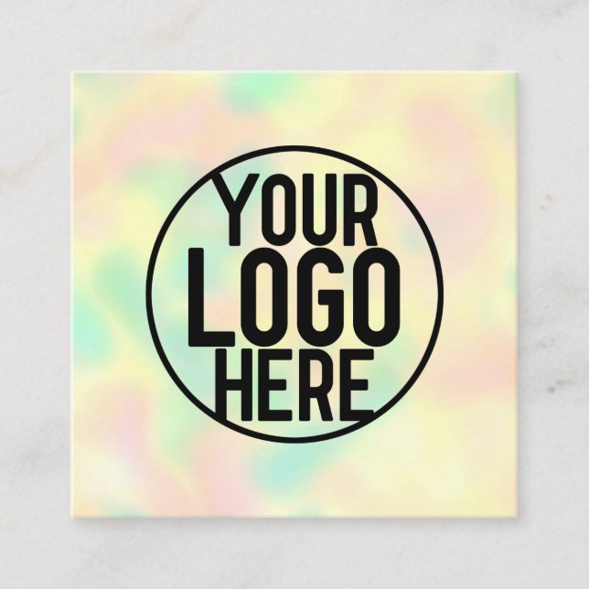 Minimalist Modern Rainbow Holograph Salon Logo Square Business Card (Front)