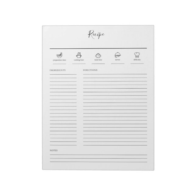 Minimalist Modern Recipe Cookbook Notepad (Rotated)