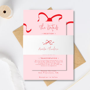 Minimalist Modern Red Bow Wedding Invitation Belly Band