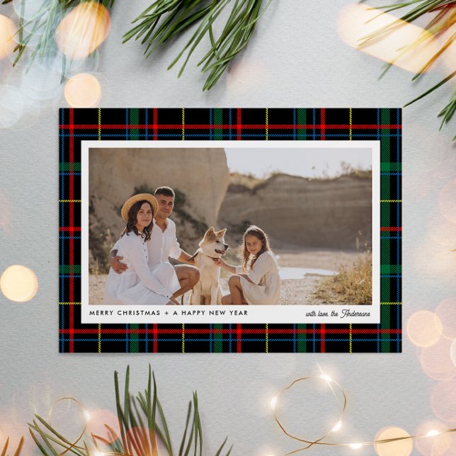 Minimalist Modern Red + Green Plaid 1 Photo  Holiday Card (Creator Uploaded)